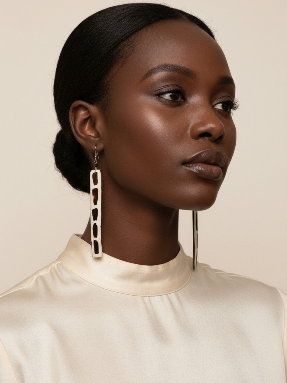 Long White and Black Dangle Earrings — Natural Patterned Style